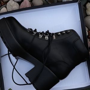 Nasty Gal Faux Leather Black Lace-Up Platform Combat Boots Size 9